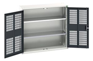 verso ventilated door cupboard with 2 shelves. WxDxH: 1050x350x1000mm. RAL 7035/5010 or selected Bott Verso Ventilated door Tool Cupboards Cupboard with shelves